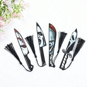 Red black white Pennywise Ghostface Bookmarks with tassels Halloween gift
